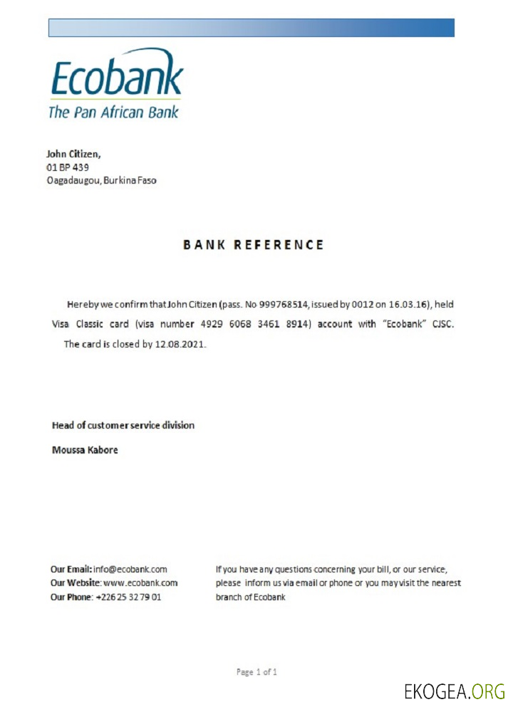 Référence Burkina Faso , Ecobank , closure